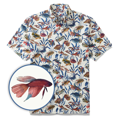 Camiseta estampada com peixinho dourado de planta azul