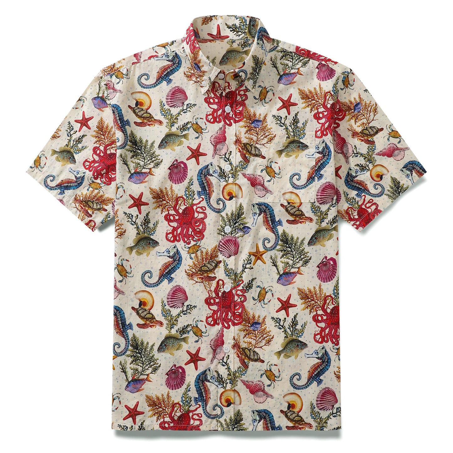 Camiseta com estampa de estrela do mar e gola alta damasco