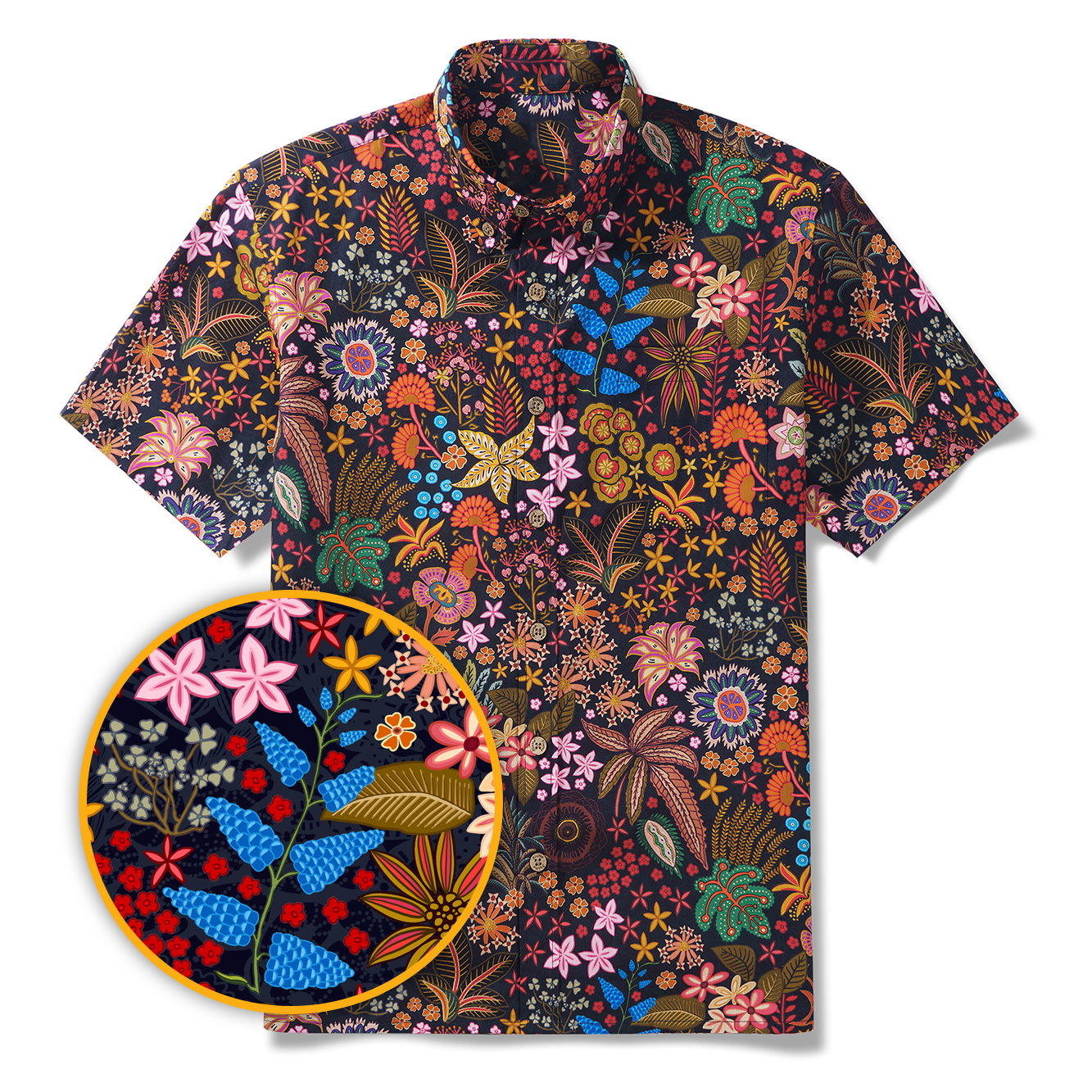 Camisa preta com estampa de flora tropical