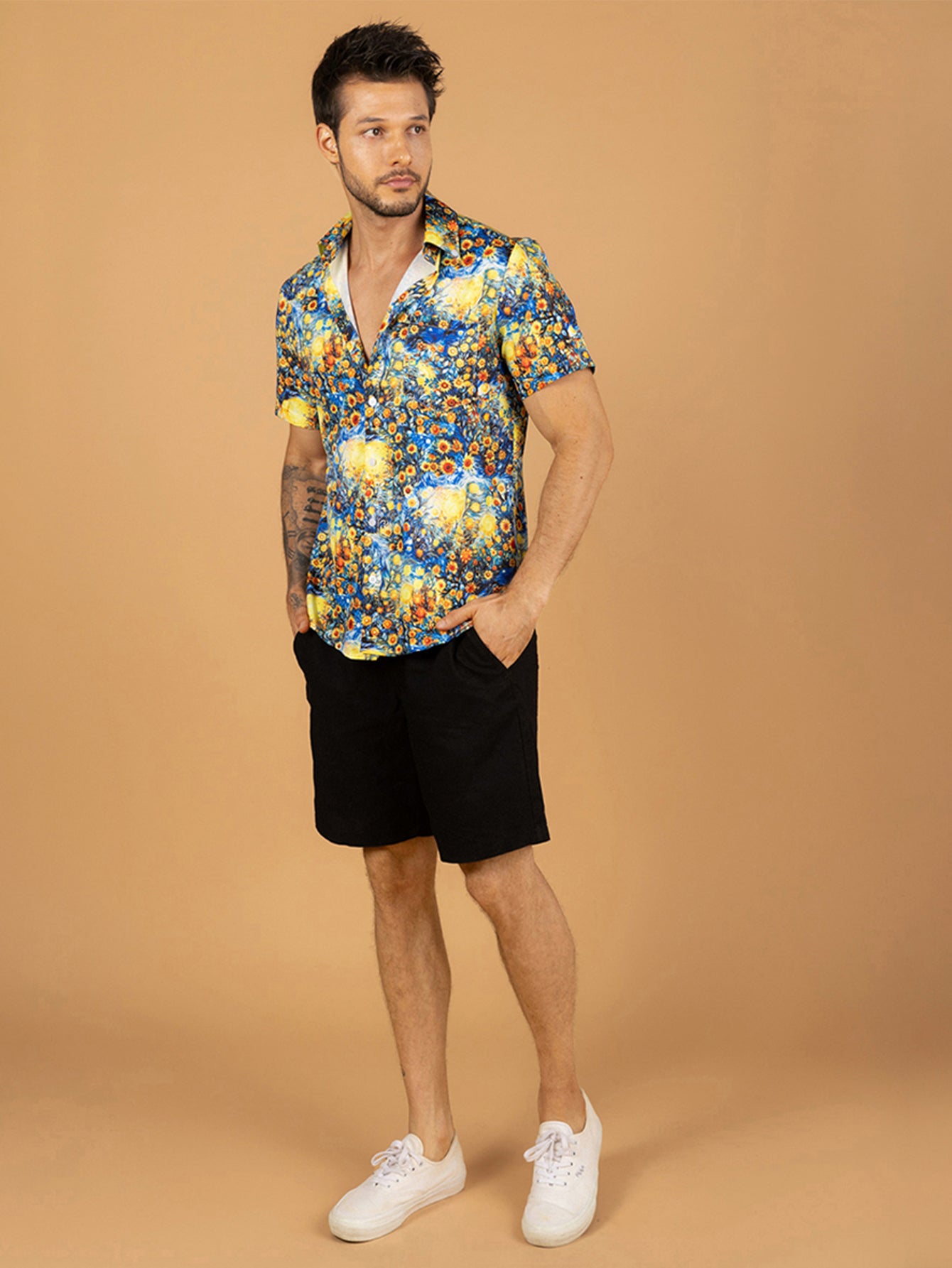 Camiseta camisa azul girassol