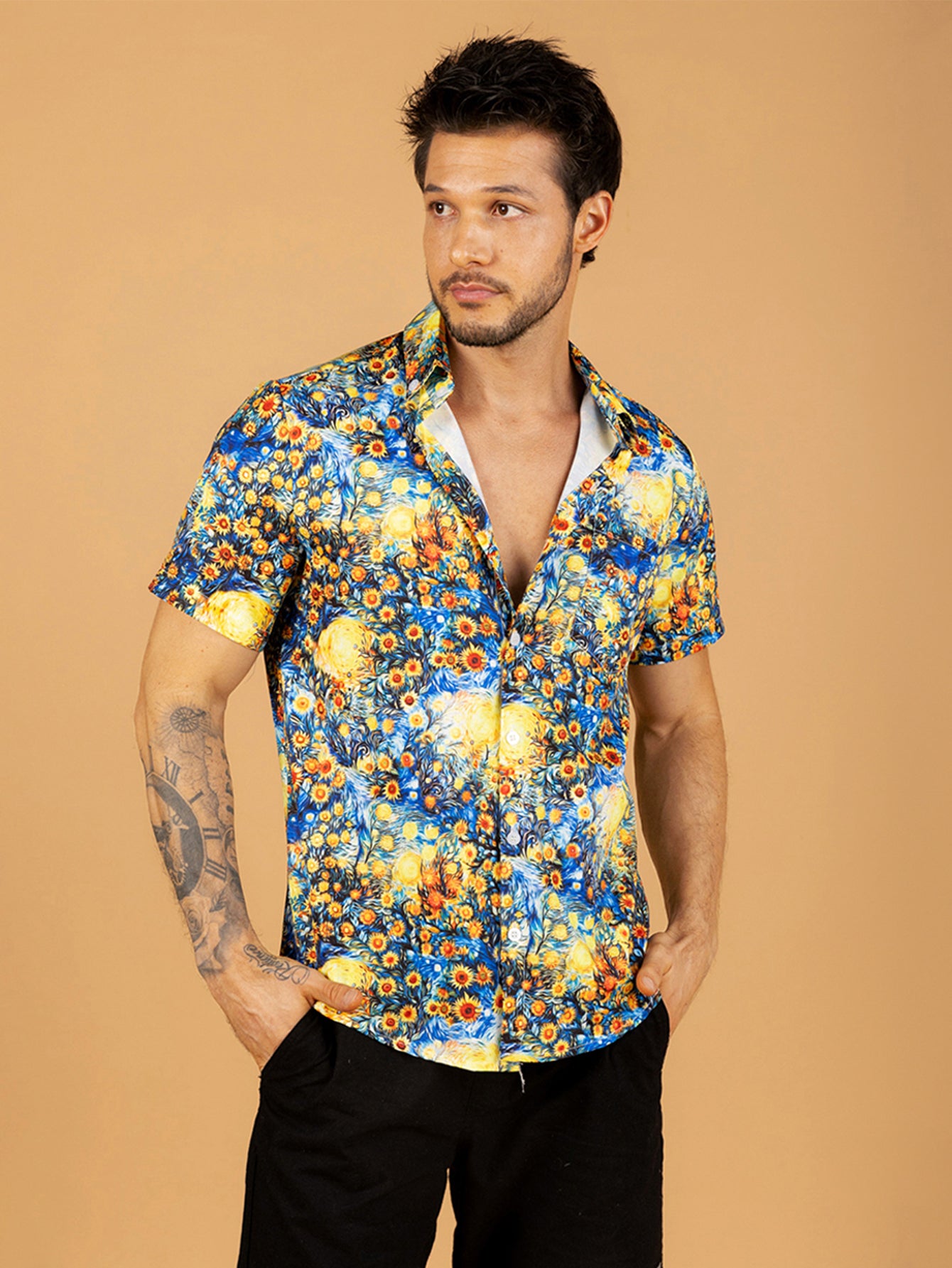 Camiseta camisa azul girassol