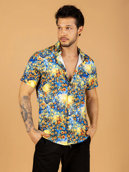 Camiseta camisa azul girassol