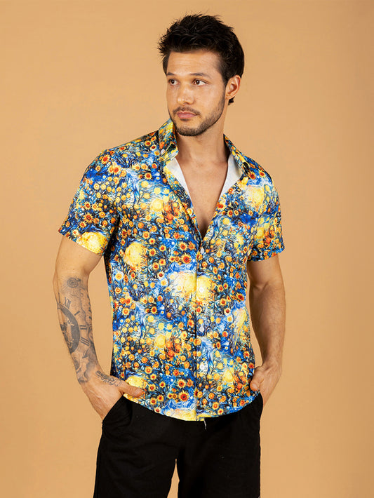 Camiseta camisa azul girassol