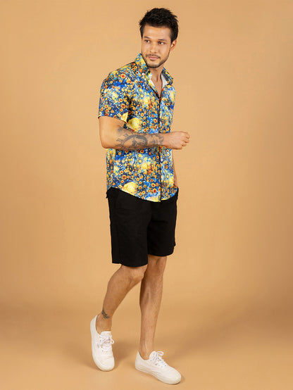 Camiseta camisa azul girassol