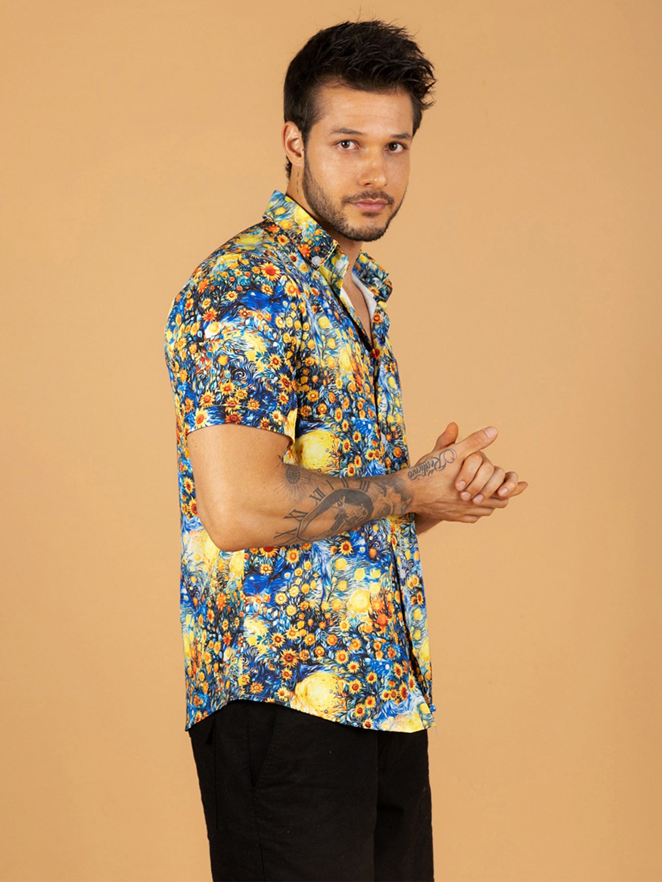 Camiseta camisa azul girassol