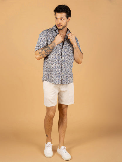 Camisa masculina xadrez azul floral