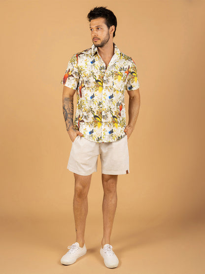 Camiseta amarela com estampa de pássaro do paraíso