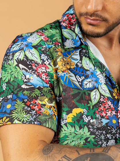 Camisa vintage papagaio tropical