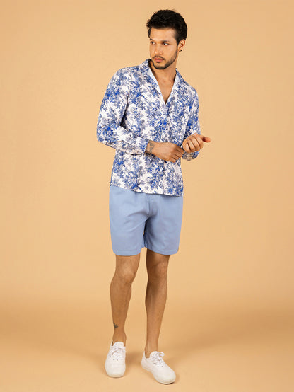 Camisa masculina porcelana azul casual