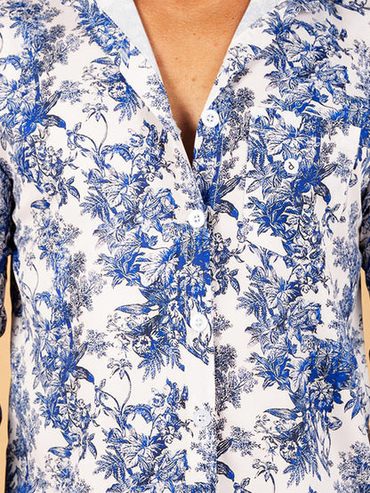 Camisa masculina porcelana azul casual