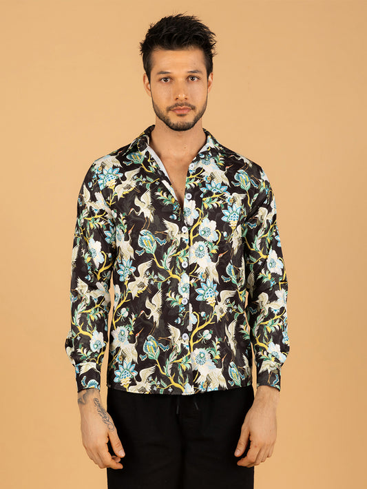 Camisa masculina preta vintage casual