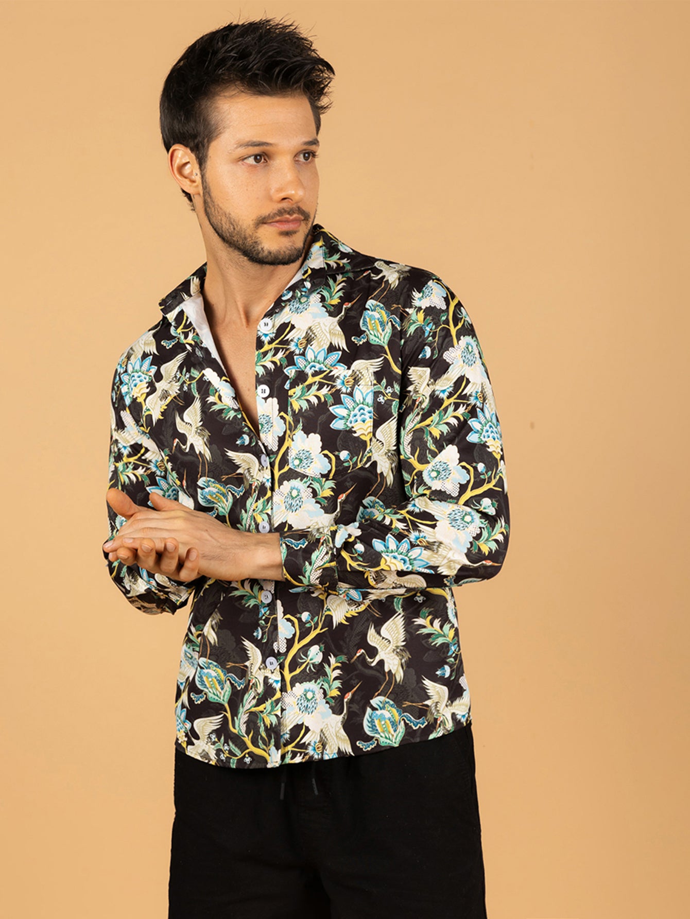 Camisa masculina preta vintage casual