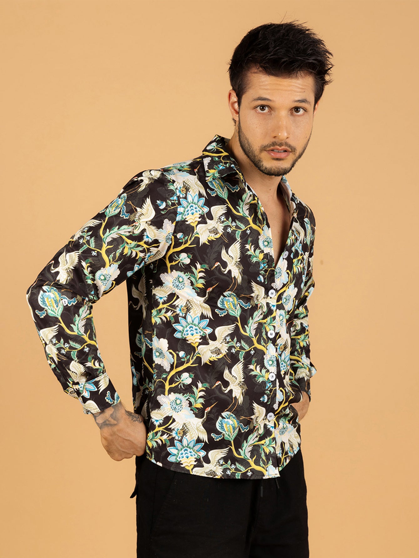 Camisa masculina preta vintage casual