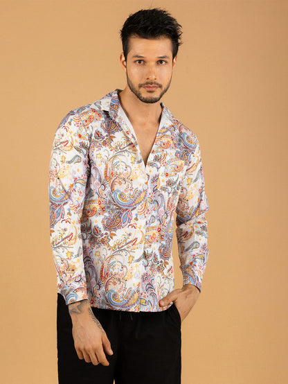 Camisa masculina estampada paisley colorida