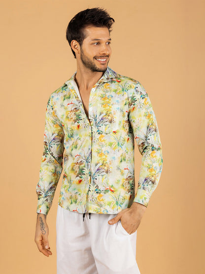 Camisa Masculina Longa Verde Flora