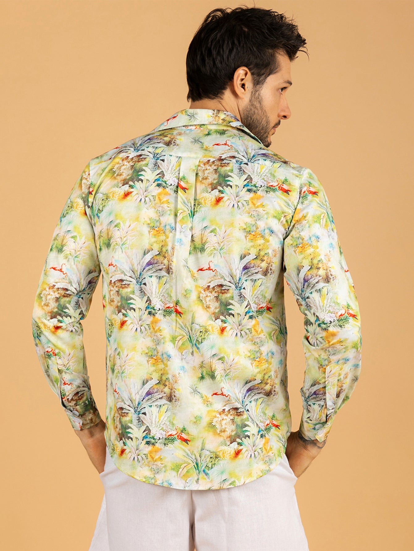 Camisa Masculina Longa Verde Flora