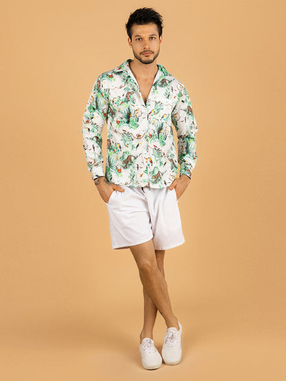 Camisa masculina estampa leopardo floresta