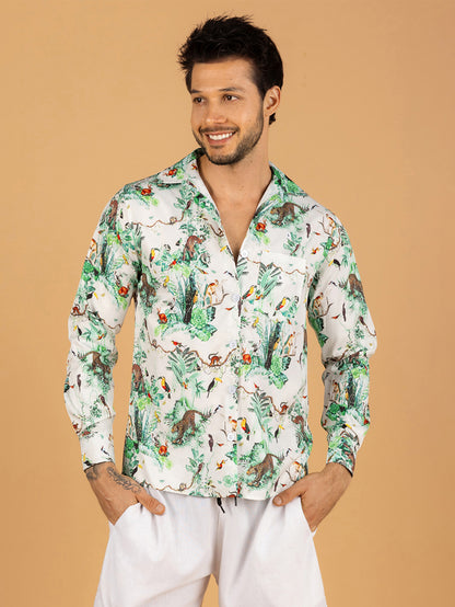 Camisa masculina estampa leopardo floresta