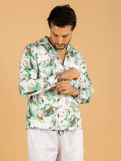 Camisa masculina estampa leopardo floresta